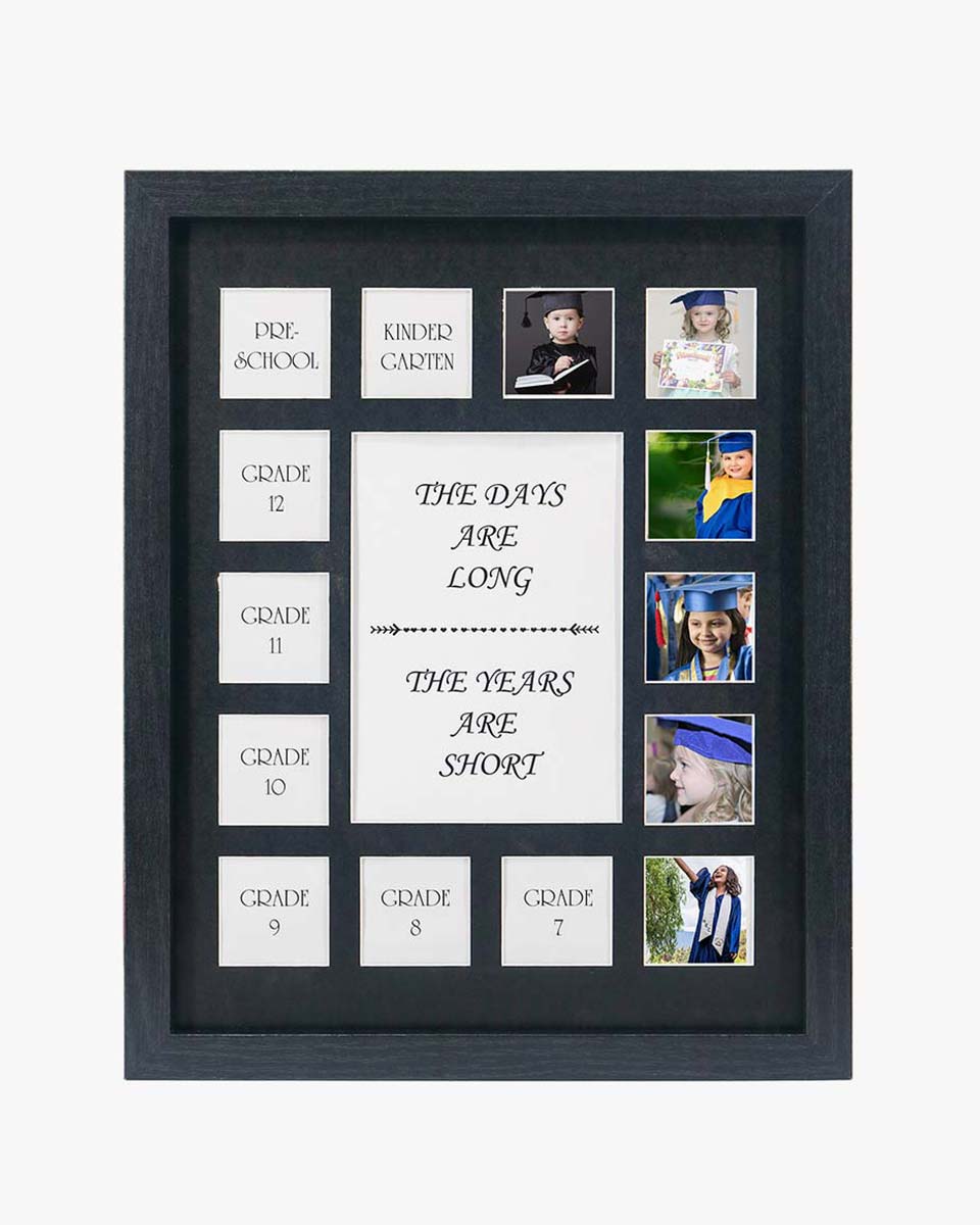 11x14 School Picture Frame, Black 13 Opening Mat, Days are hot Long, Years are Short