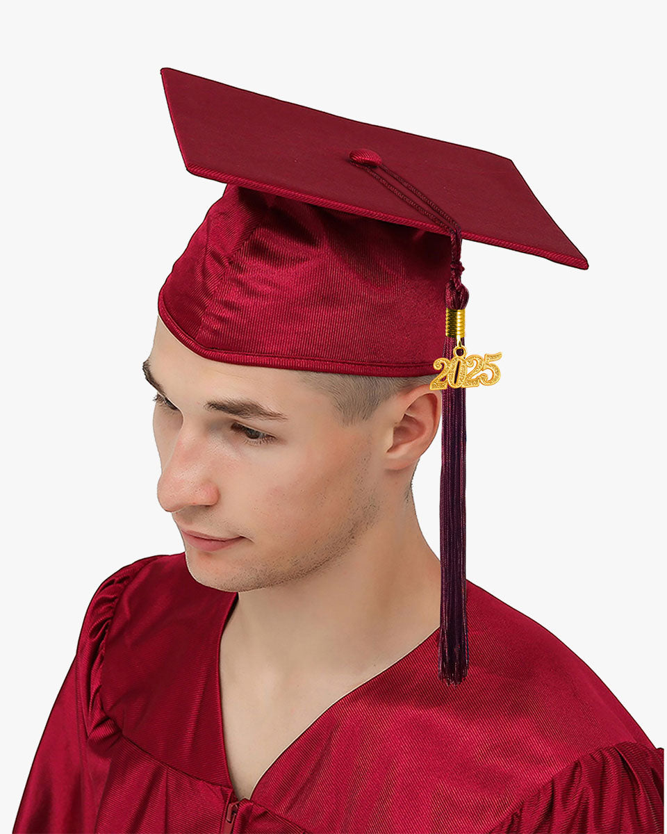 High School Shiny Adult Graduation Cap with Tassel-12 Colors Available