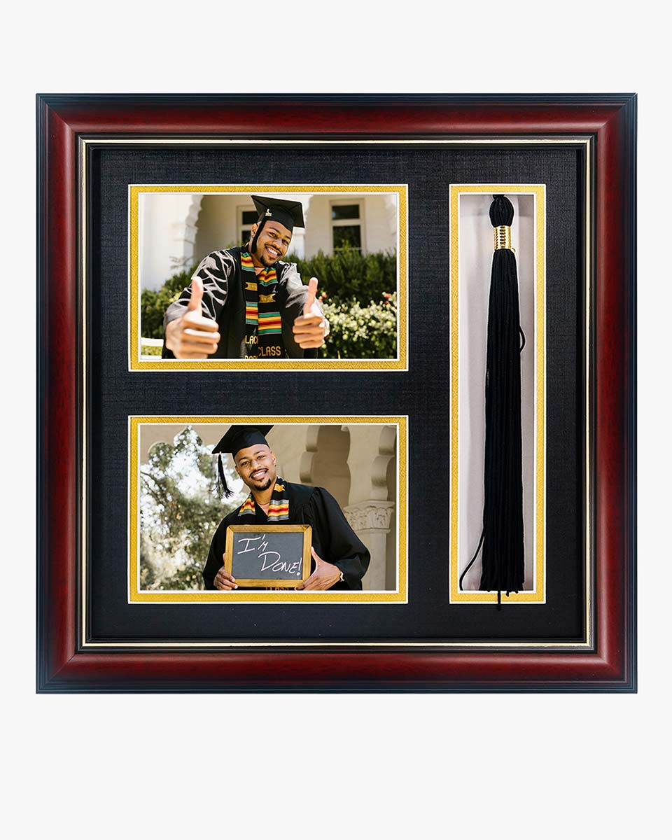 Cherry Real Wood Look Gold Trim with Tassel Holder Picture Frame - 2 Styles Available