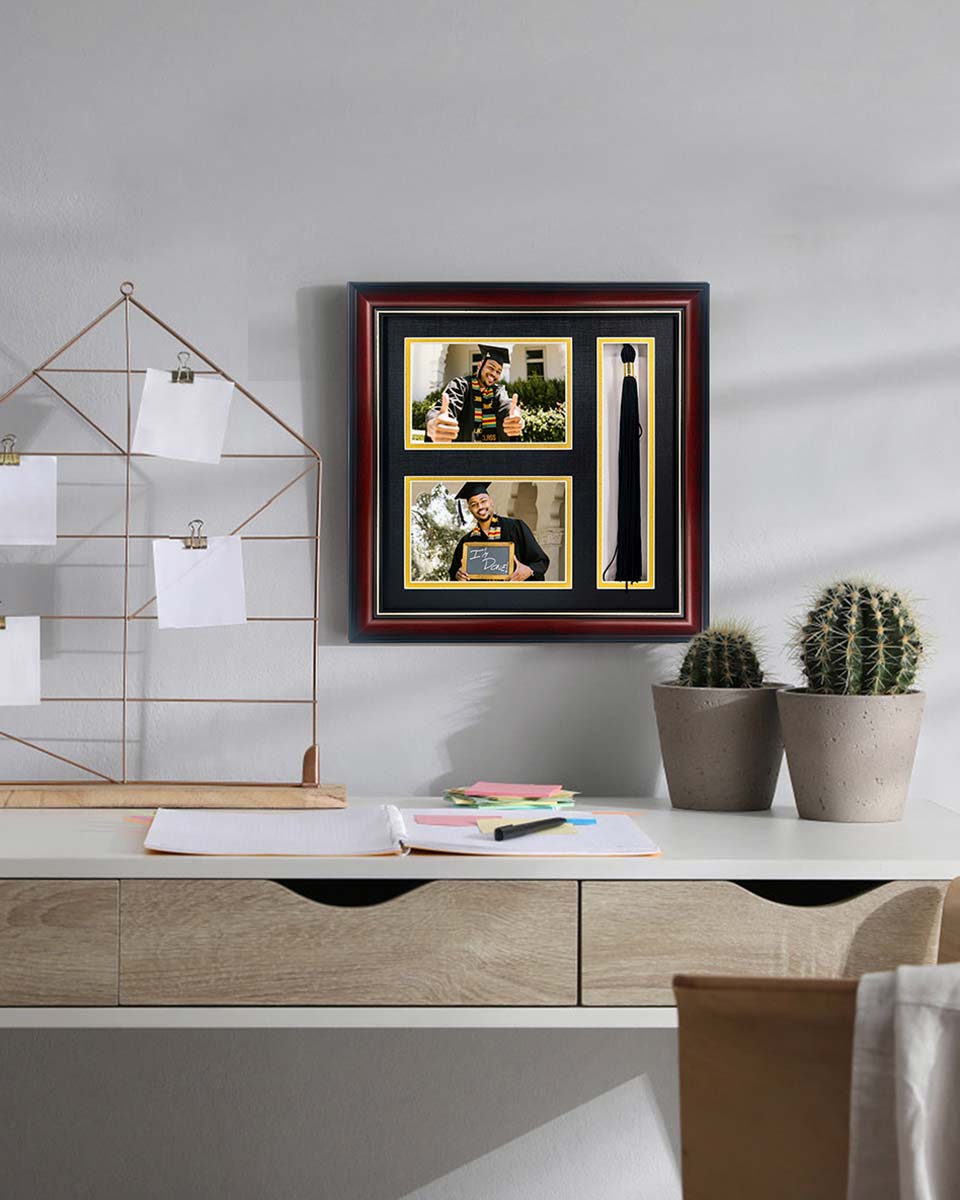 Cherry Real Wood Look Gold Trim with Tassel Holder Picture Frame - 2 Styles Available