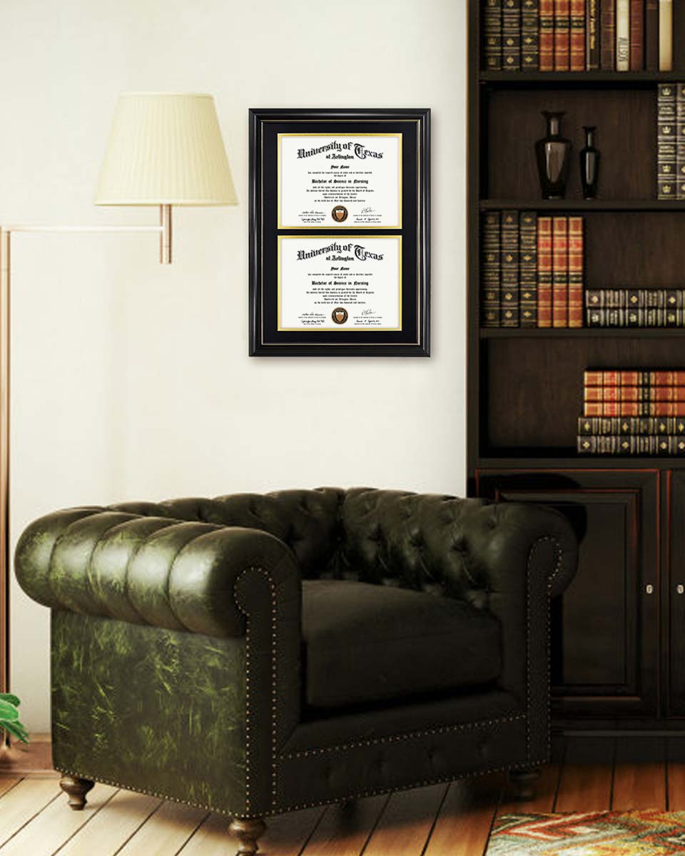 Graduation Certificate Double Documents Frame Real Wood with Gold Trim for 8.5"*11 - 4 Colors Available