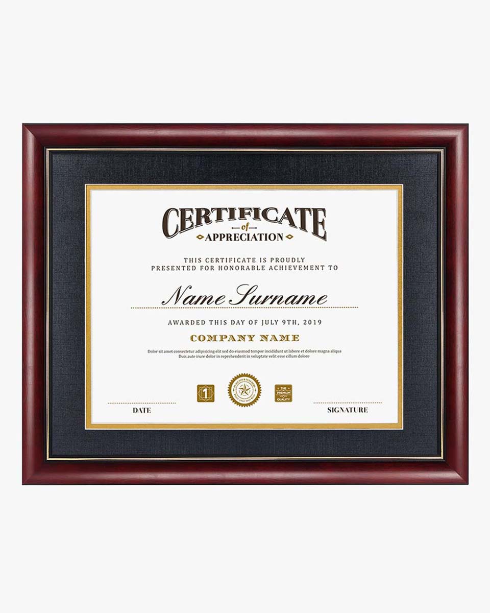 Graduation Certificate Solid Wood & UV Protection Acrylic Cherry Finish with Gold Trim for 8.5*11 / 11*14 - 4 Colors Available