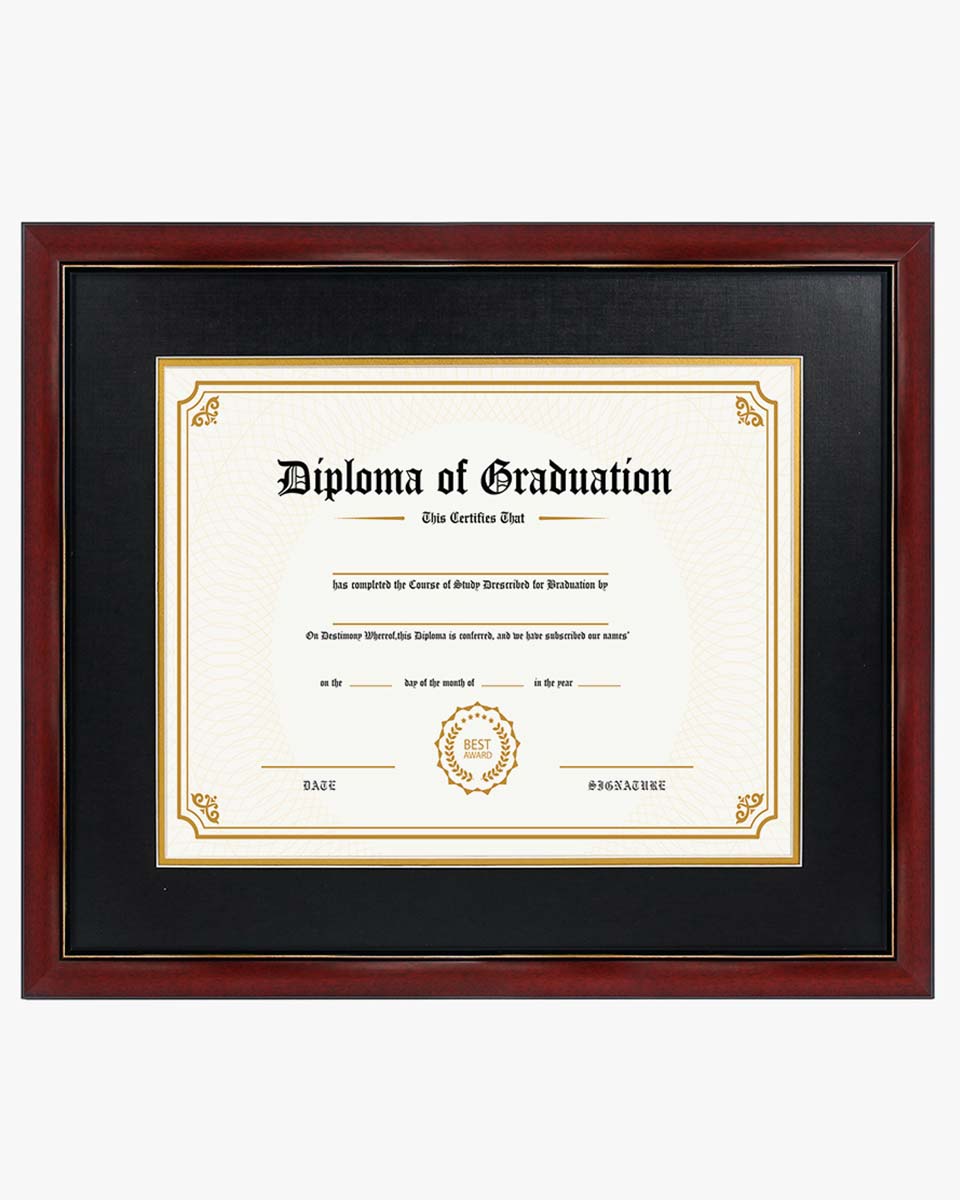 Graduation Certificate Solid Wood & UV Protection Acrylic Cherry Finish with Gold Trim for 11*14 / 15*18 - 4 Colors Available