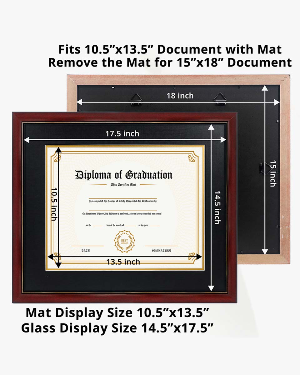 Graduation Certificate Solid Wood & UV Protection Acrylic Cherry Finish with Gold Trim for 11*14 / 15*18 - 4 Colors Available