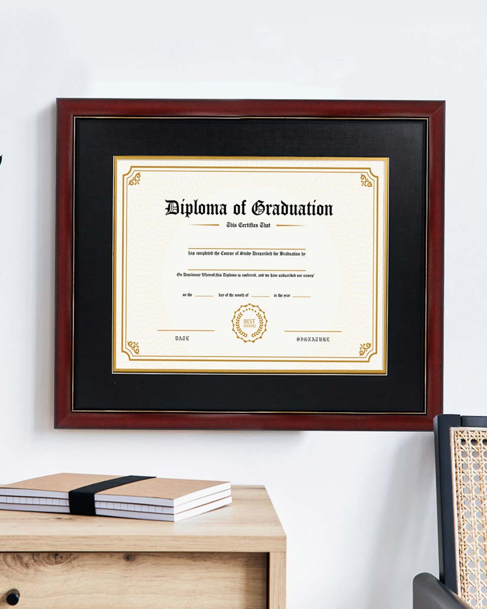 Graduation Certificate Solid Wood & UV Protection Acrylic Cherry Finish with Gold Trim for 11*14 / 15*18 - 4 Colors Available