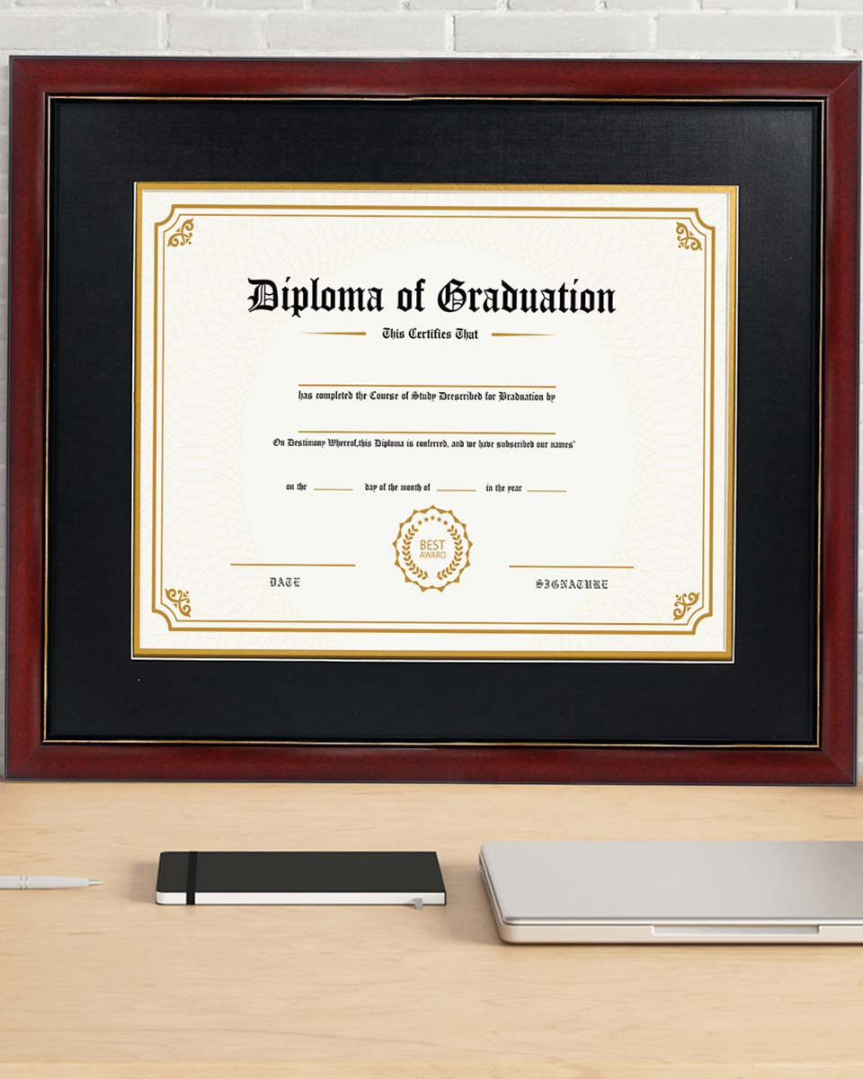 Graduation Certificate Solid Wood & UV Protection Acrylic Cherry Finish with Gold Trim for 11*14 / 15*18 - 4 Colors Available