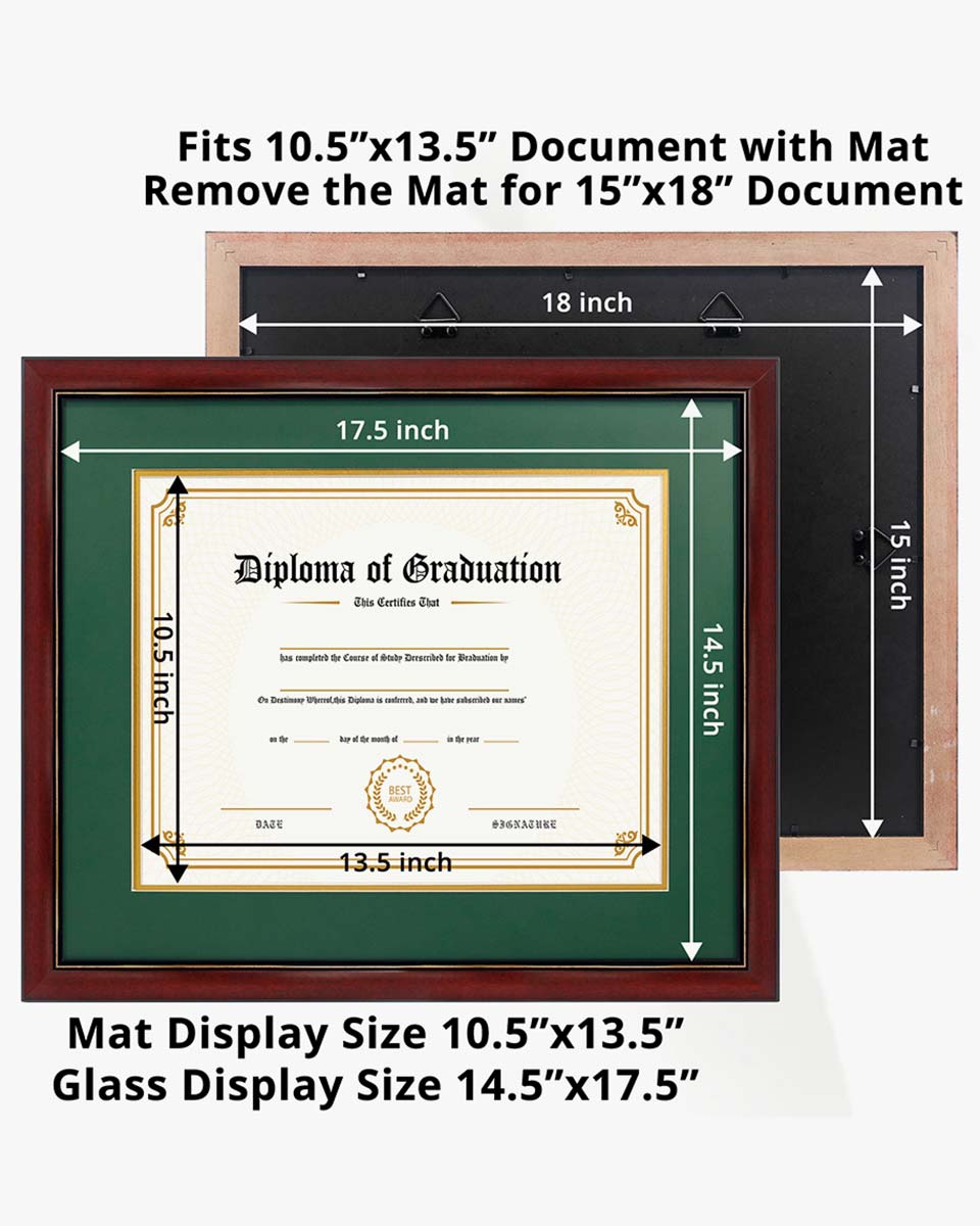 Graduation Certificate Solid Wood & UV Protection Acrylic Cherry Finish with Gold Trim for 11*14 / 15*18 - 4 Colors Available