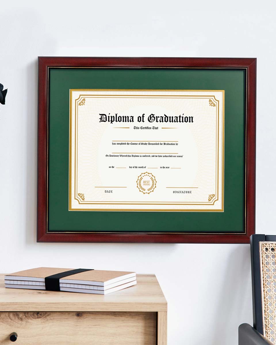 Graduation Certificate Solid Wood & UV Protection Acrylic Cherry Finish with Gold Trim for 11*14 / 15*18 - 4 Colors Available