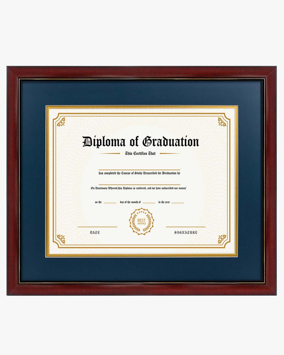 Graduation Certificate Solid Wood & UV Protection Acrylic Cherry Finish with Gold Trim for 11*14 / 15*18 - 4 Colors Available