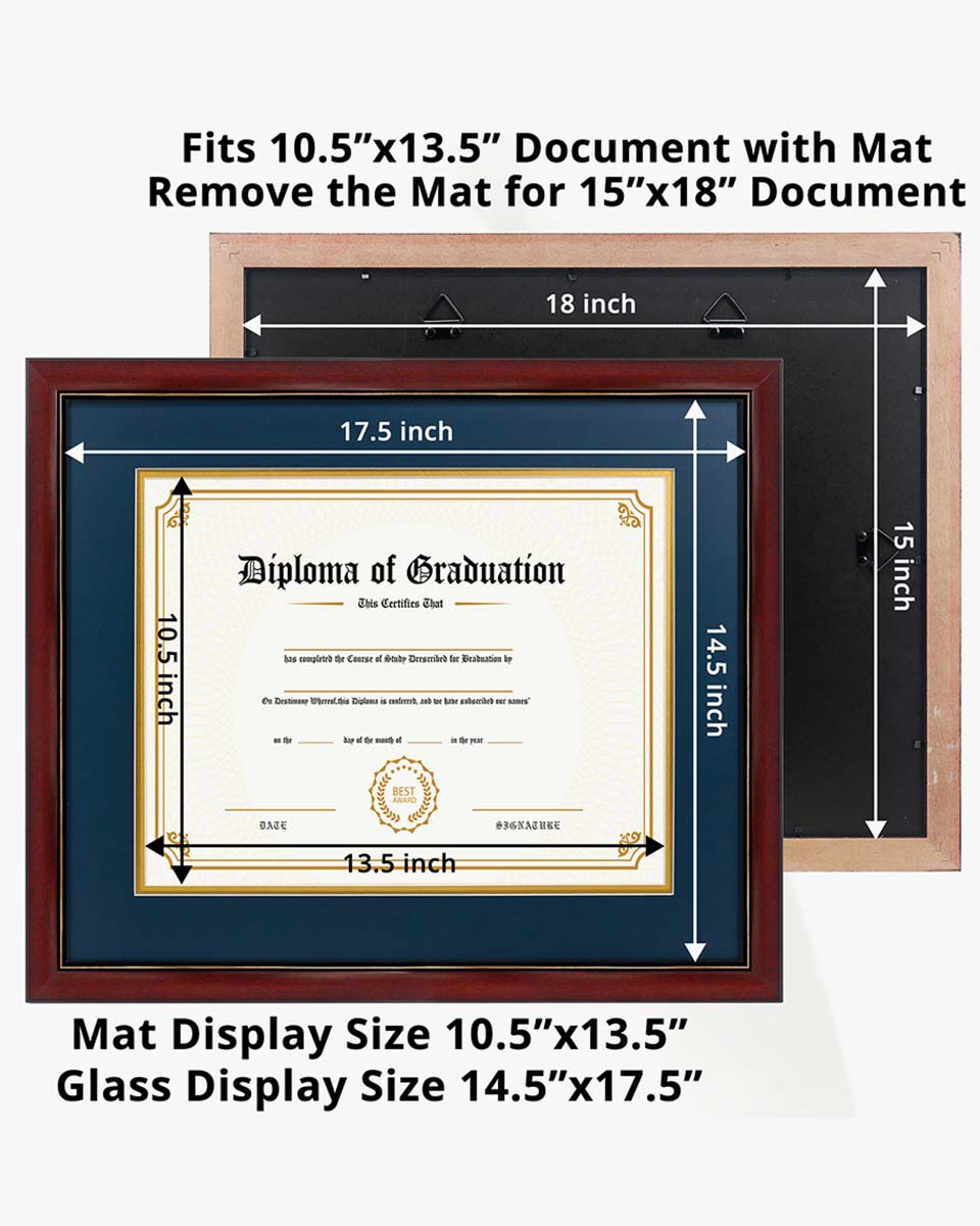 Graduation Certificate Solid Wood & UV Protection Acrylic Cherry Finish with Gold Trim for 11*14 / 15*18 - 4 Colors Available