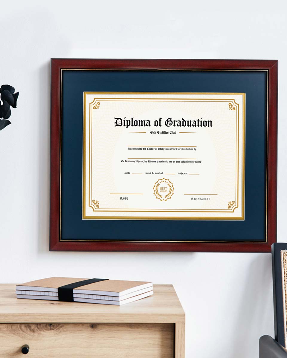 Graduation Certificate Solid Wood & UV Protection Acrylic Cherry Finish with Gold Trim for 11*14 / 15*18 - 4 Colors Available