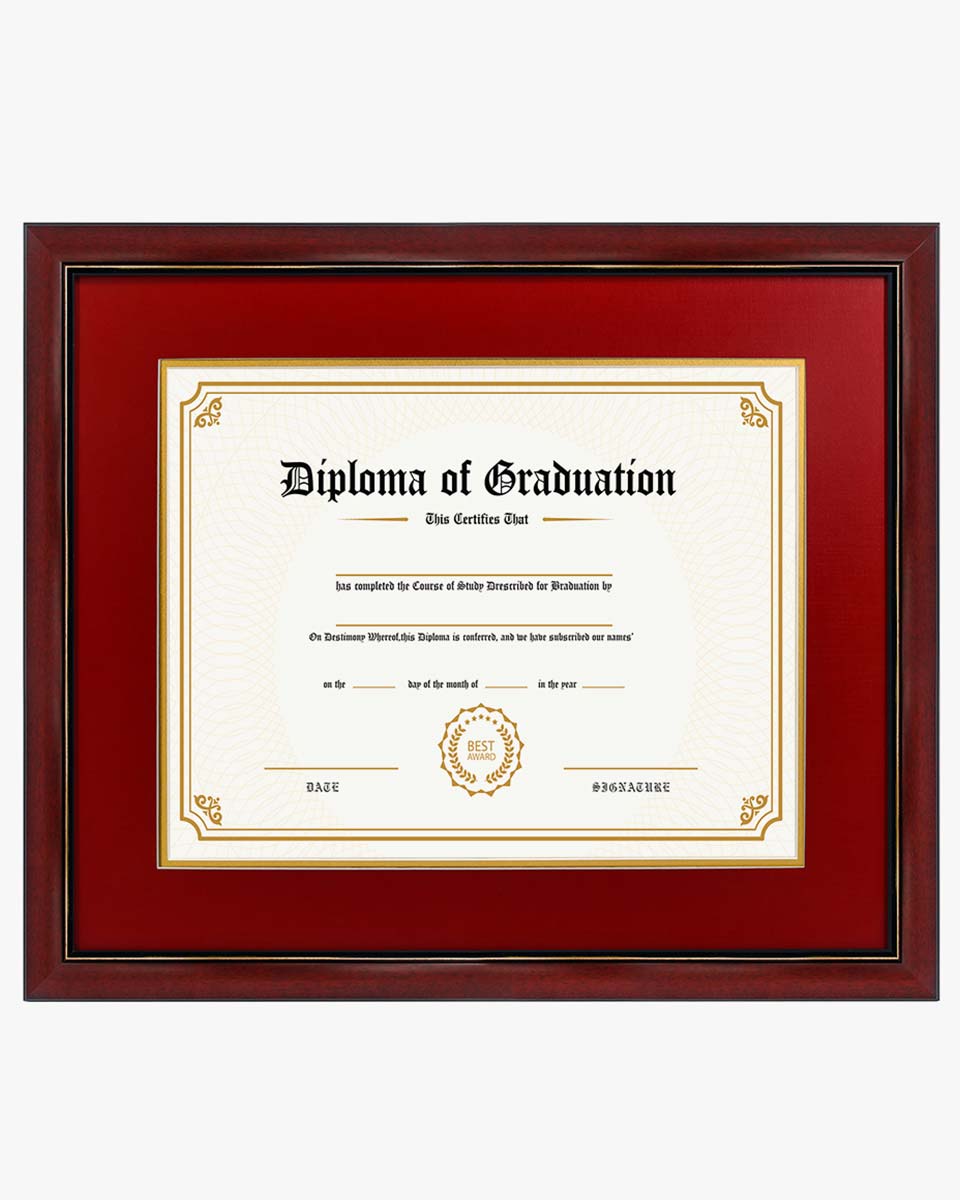 Graduation Certificate Solid Wood & UV Protection Acrylic Cherry Finish with Gold Trim for 11*14 / 15*18 - 4 Colors Available