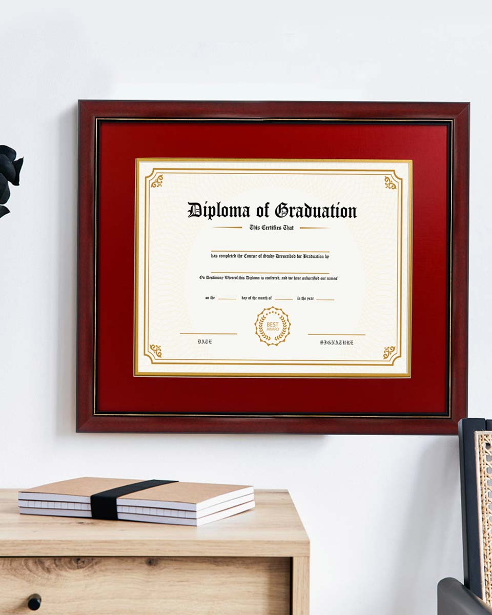 Graduation Certificate Solid Wood & UV Protection Acrylic Cherry Finish with Gold Trim for 11*14 / 15*18 - 4 Colors Available