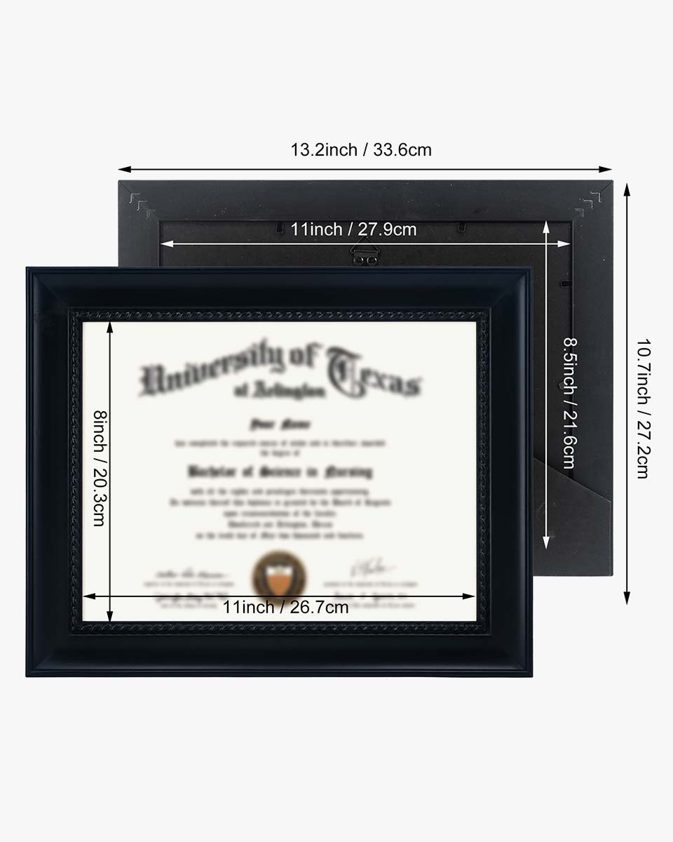 Certificate Document Solid Wood Frame with Intricate Black Rope Detail 8.5"*11" - 2 Colors Available