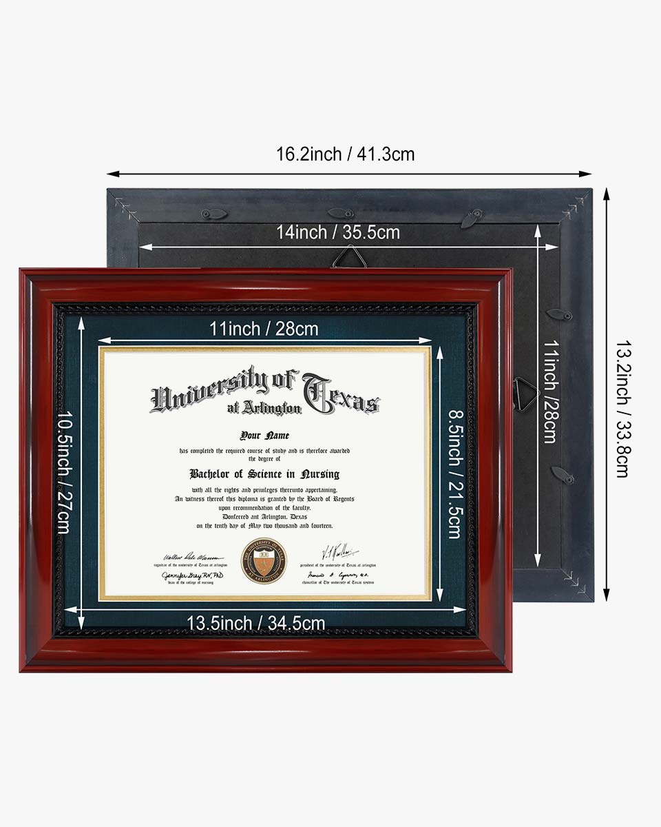 Certificate Solid Wood Frame with Intricate Black Rope Detail for 8.5"*11"/11"*14" - 10 Colors Available