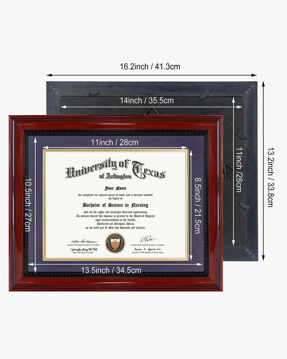 Certificate Solid Wood Frame with Intricate Black Rope Detail for 8.5"*11"/11"*14" - 10 Colors Available