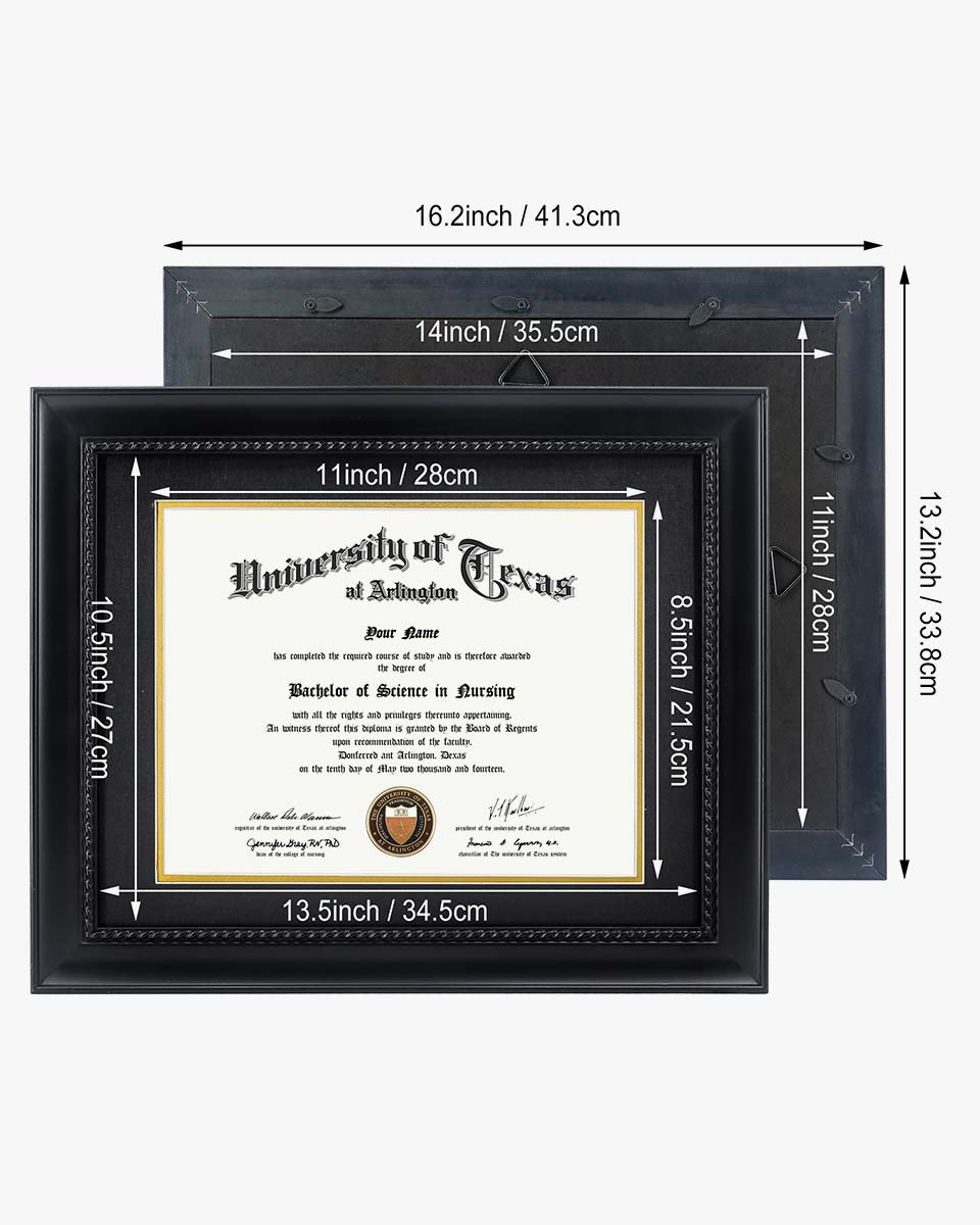 Certificate Solid Wood Frame with Intricate Black Rope Detail for 8.5"*11"/11"*14" - 10 Colors Available