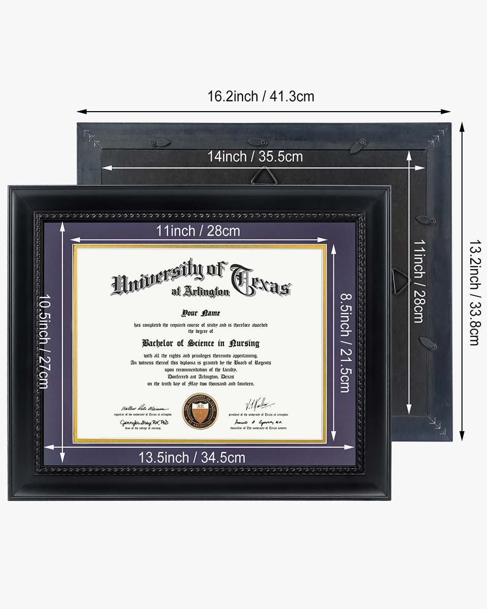 Certificate Solid Wood Frame with Intricate Black Rope Detail for 8.5"*11"/11"*14" - 10 Colors Available