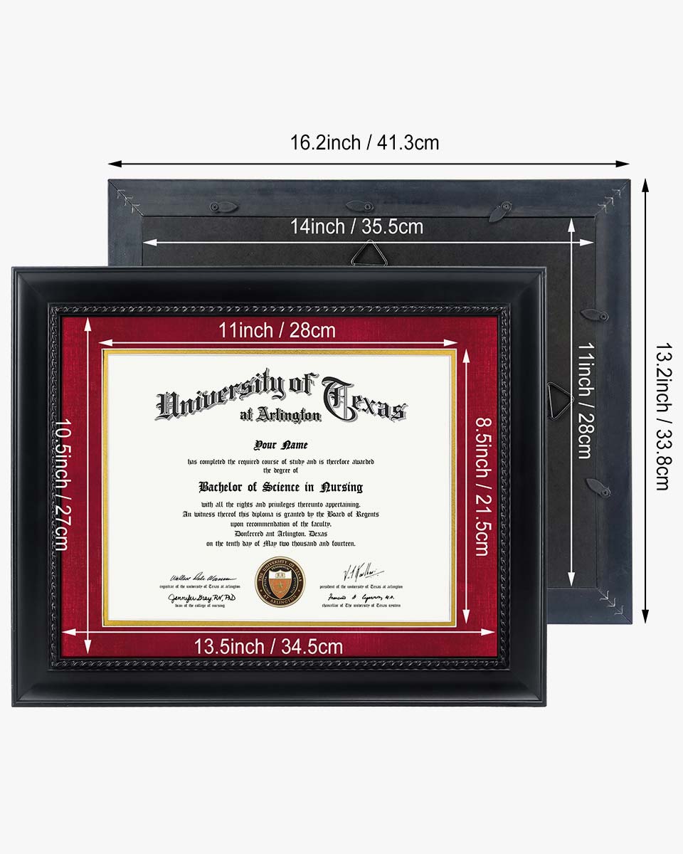 Certificate Solid Wood Frame with Intricate Black Rope Detail for 8.5"*11"/11"*14" - 10 Colors Available