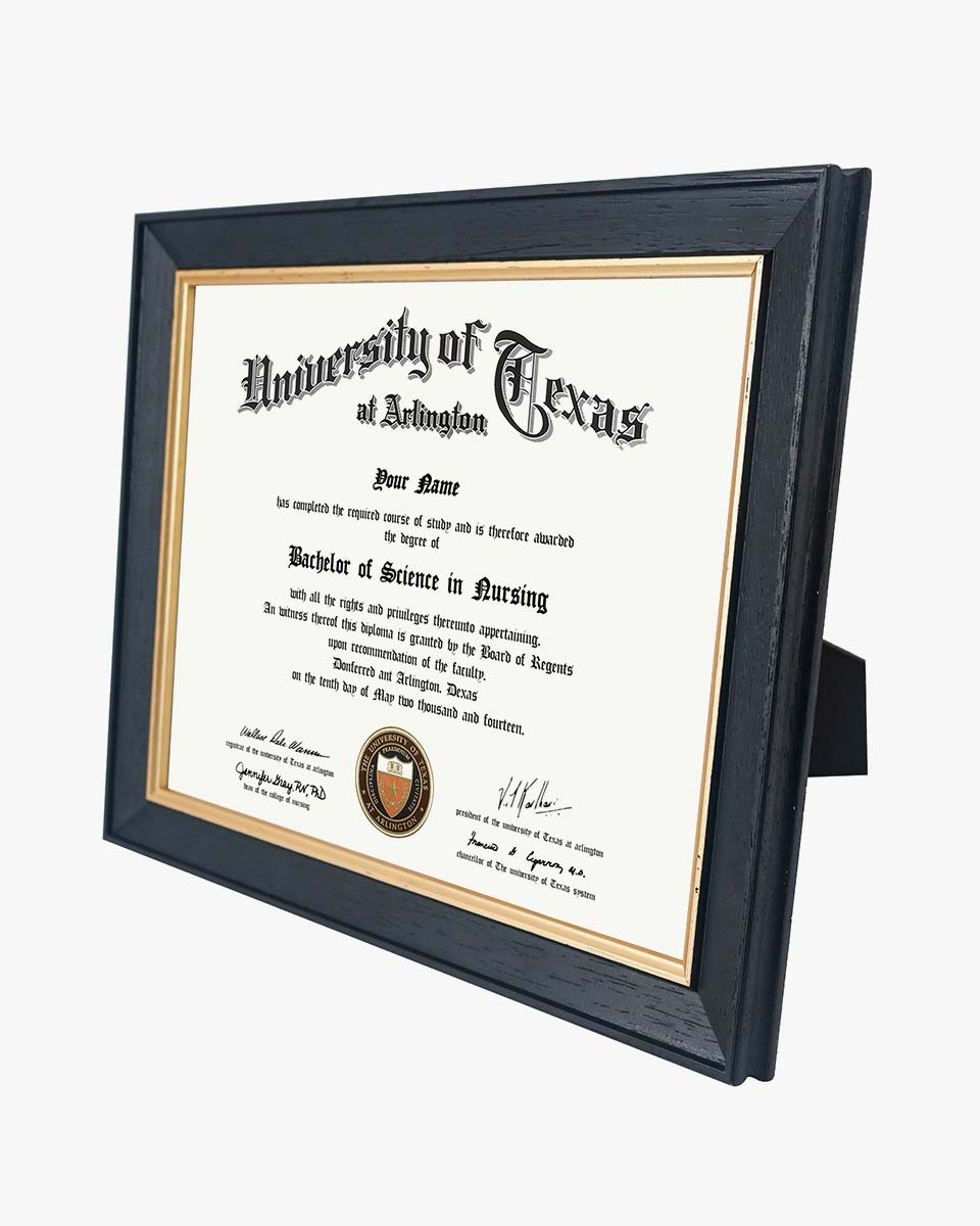 Wood Diploma Frame with Gold Trim Tempered Glass 8.5*11 – 3 Colors Available