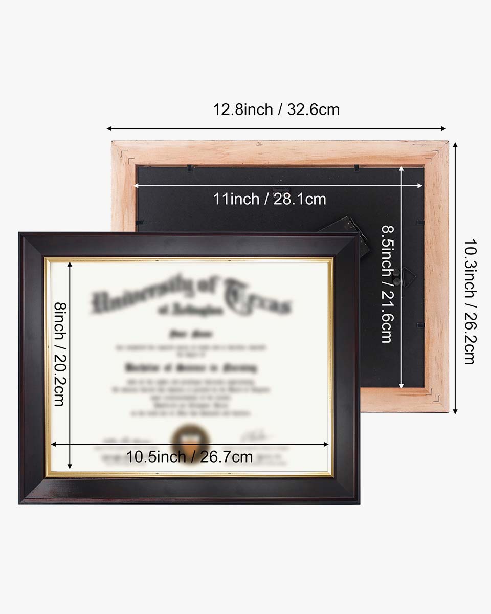 Wood Diploma Frame with Gold Trim Tempered Glass 8.5*11 – 3 Colors Available