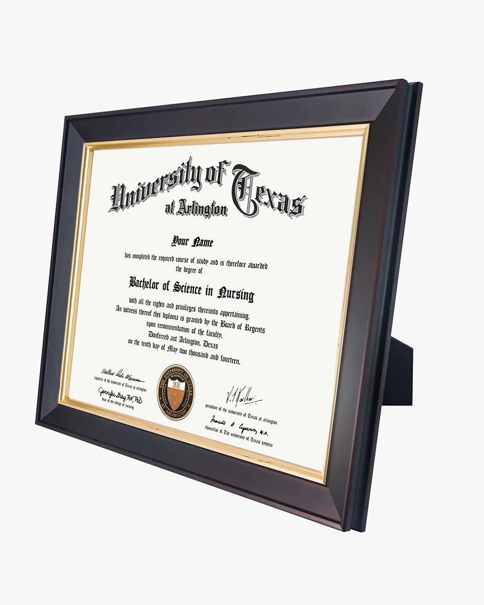 Wood Diploma Frame with Gold Trim Tempered Glass 8.5*11 – 3 Colors Available