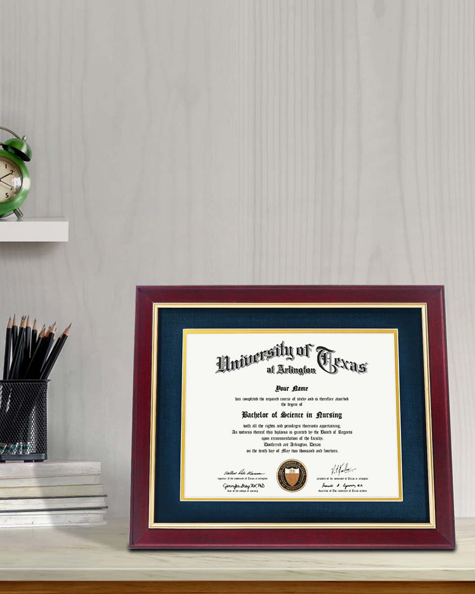 Wood Diploma Frame with Gold Trim Tempered Glass 8.5*11 /11*14 – 15 Colors Available