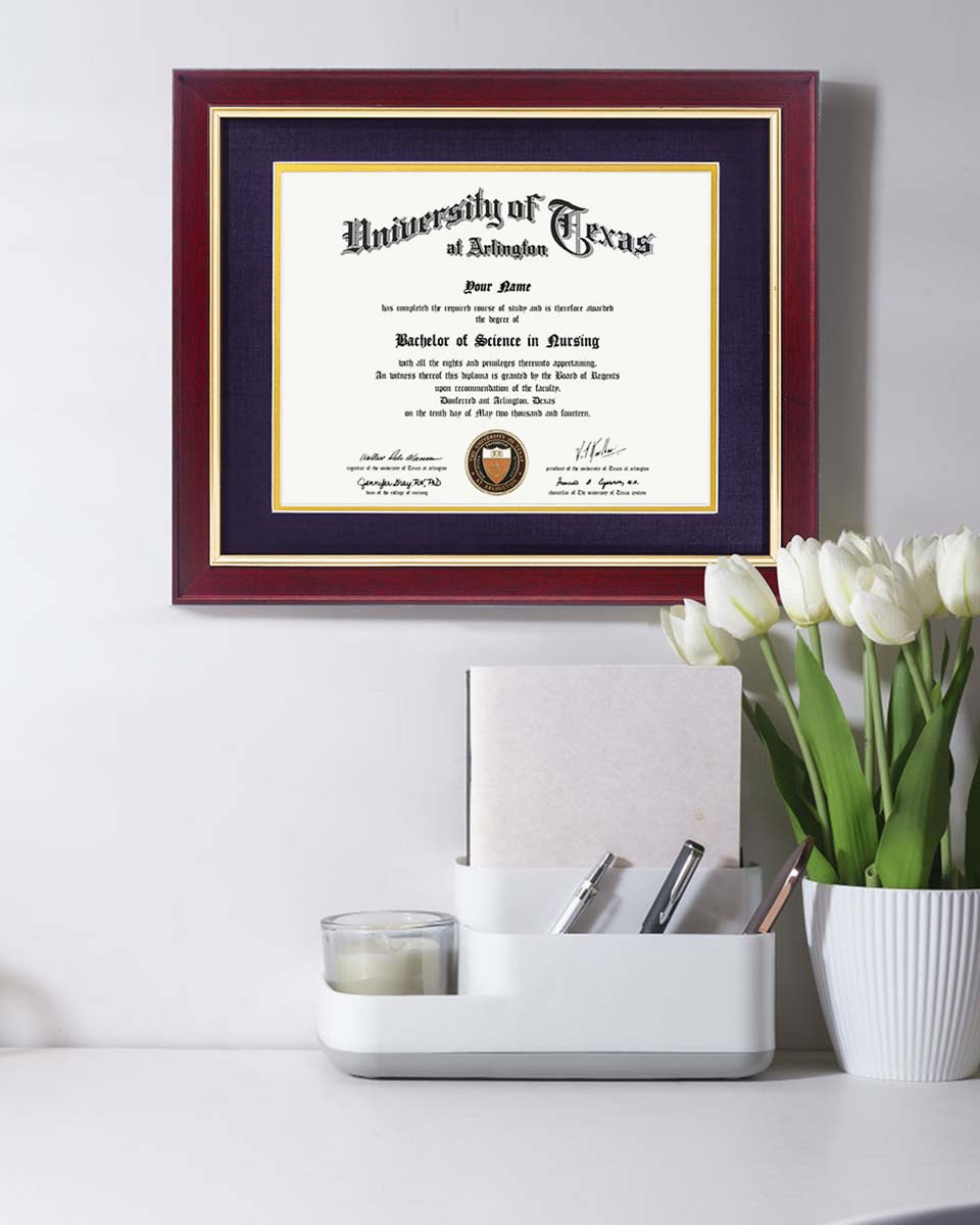 Wood Diploma Frame with Gold Trim Tempered Glass 8.5*11 /11*14 – 15 Colors Available