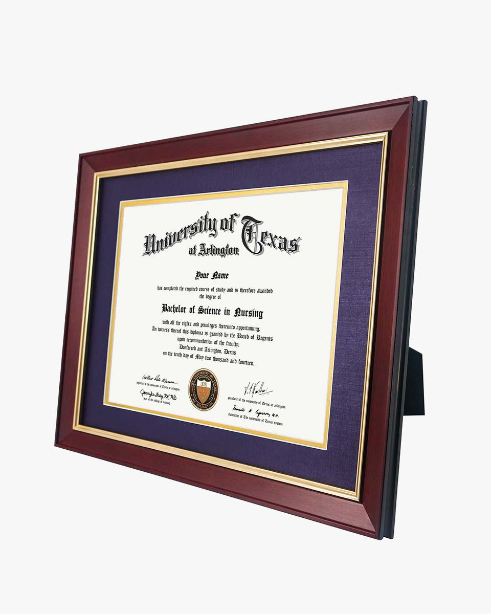 Wood Diploma Frame with Gold Trim Tempered Glass 8.5*11 /11*14 – 15 Colors Available