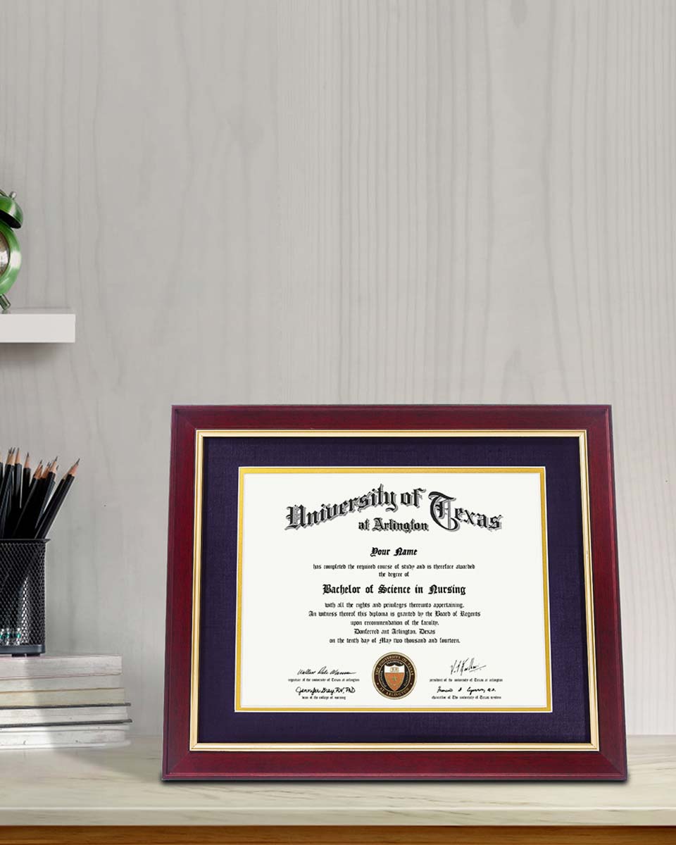 Wood Diploma Frame with Gold Trim Tempered Glass 8.5*11 /11*14 – 15 Colors Available