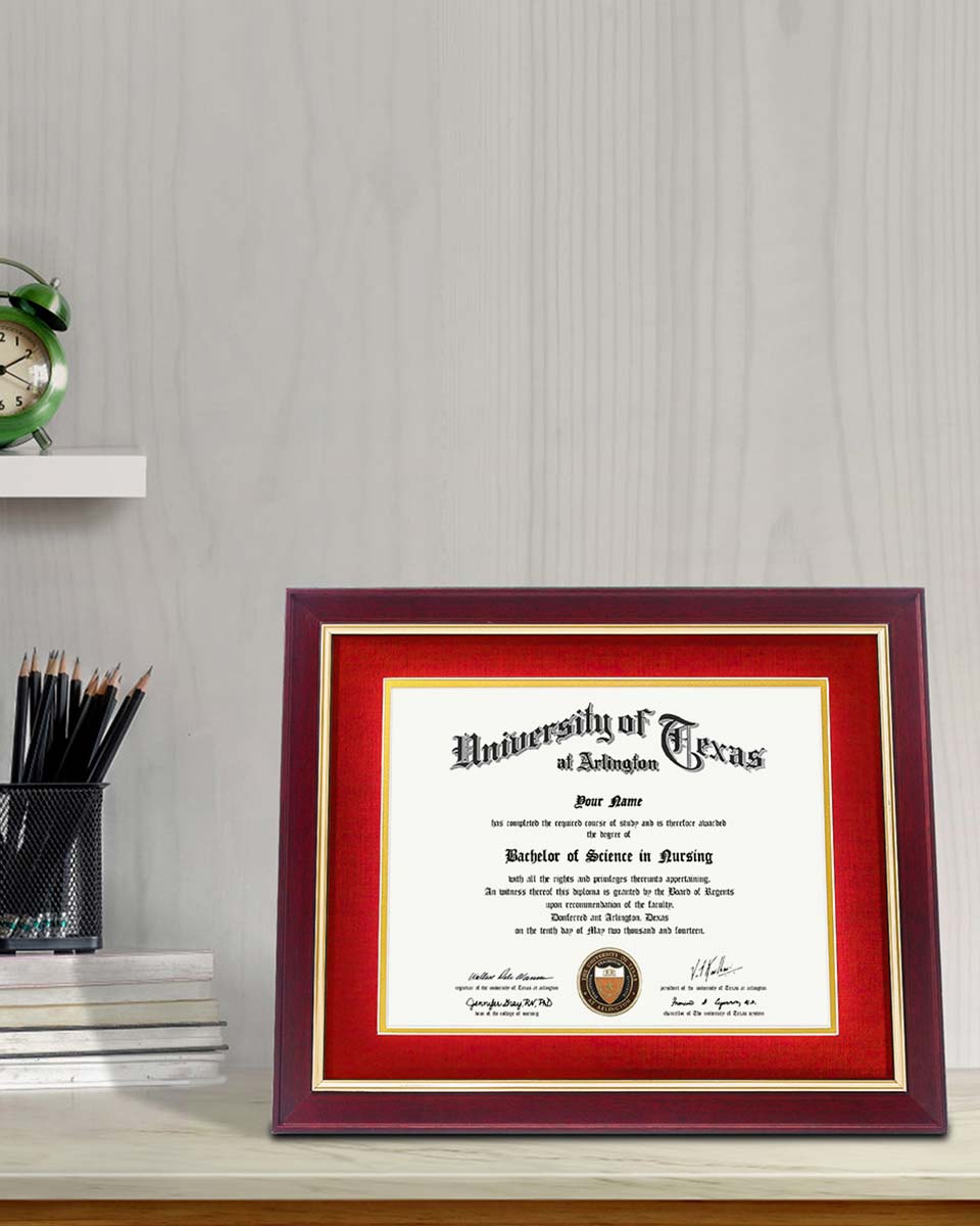 Wood Diploma Frame with Gold Trim Tempered Glass 8.5*11 /11*14 – 15 Colors Available