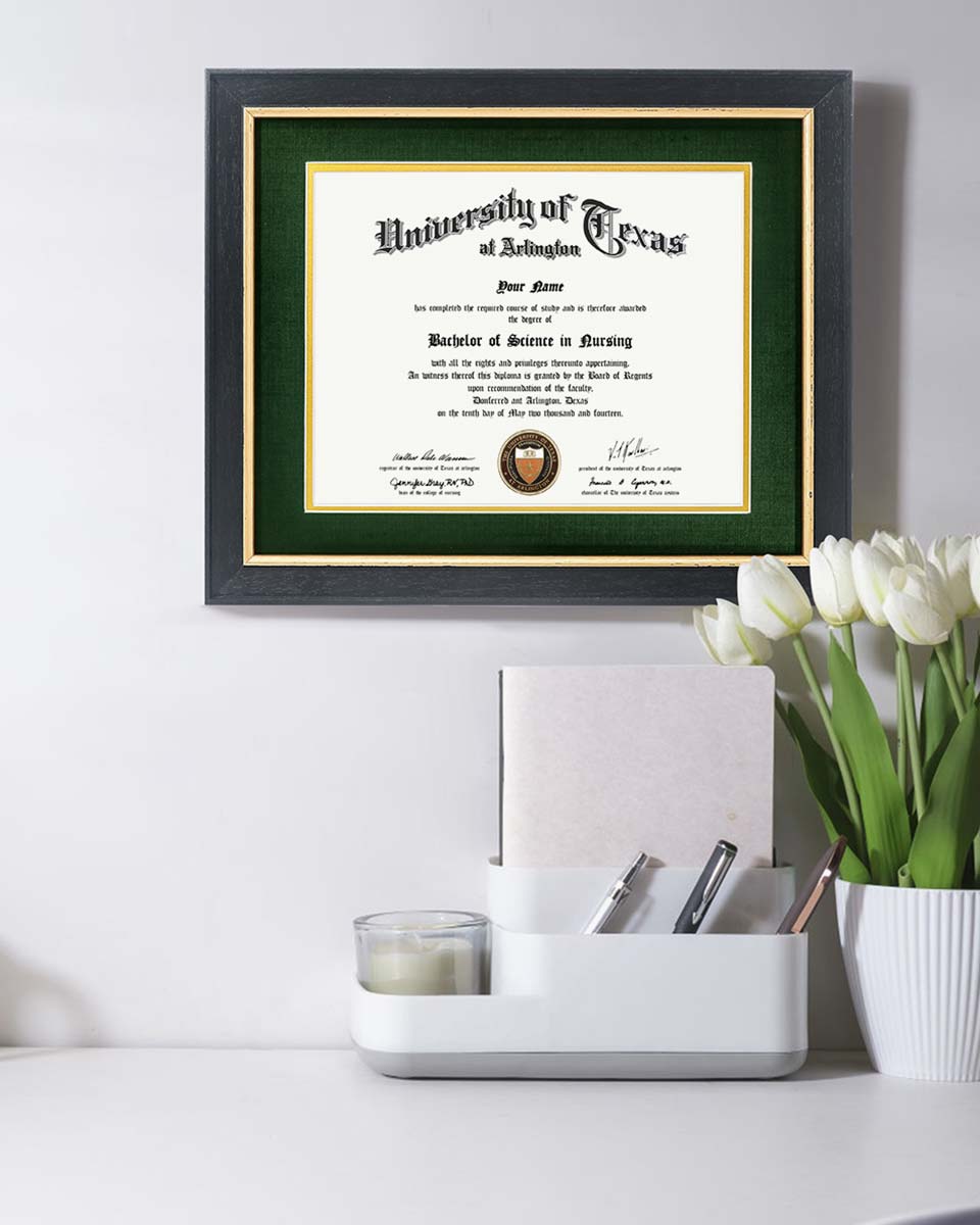 Wood Diploma Frame with Gold Trim Tempered Glass 8.5*11 /11*14 – 15 Colors Available