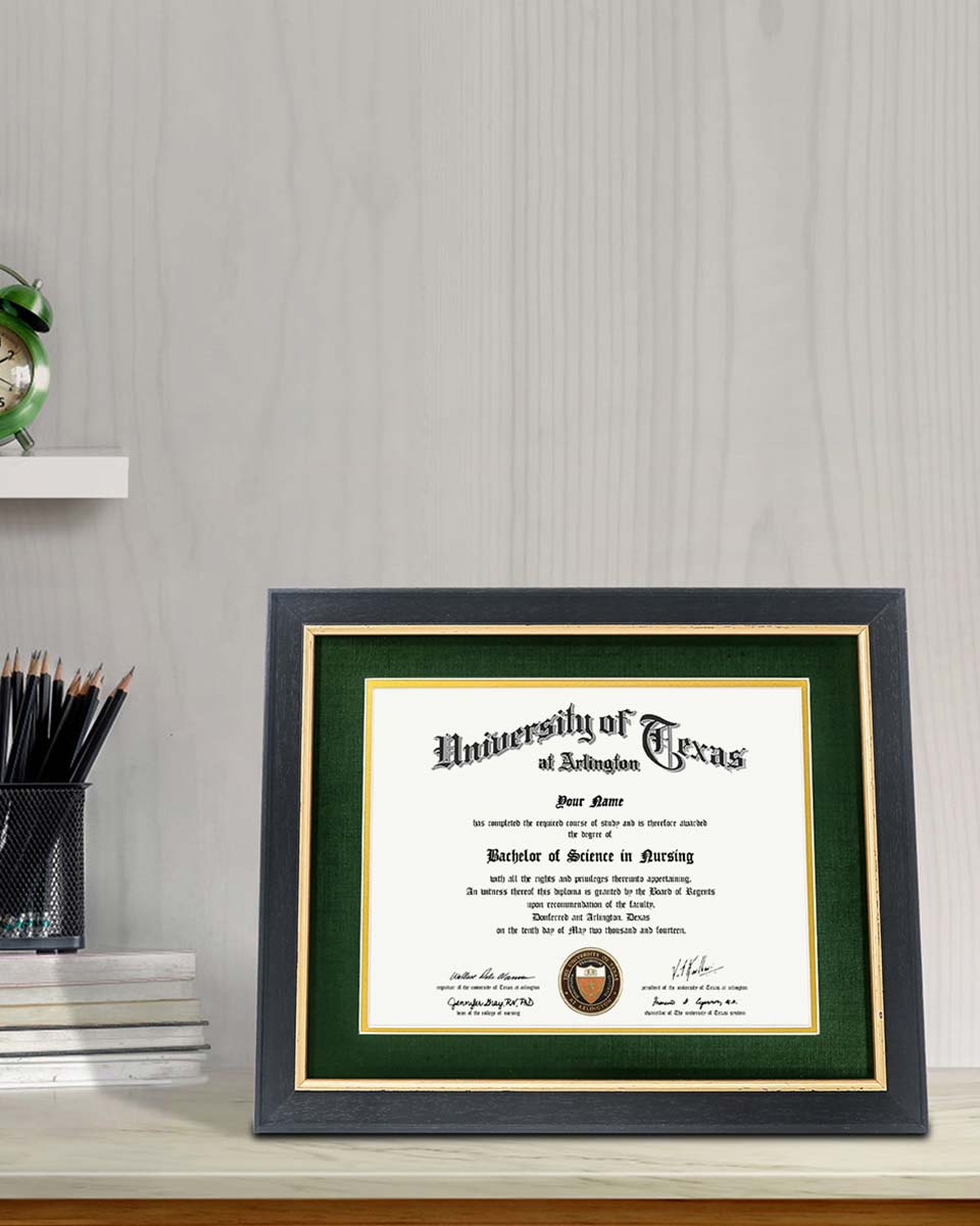 Wood Diploma Frame with Gold Trim Tempered Glass 8.5*11 /11*14 – 15 Colors Available