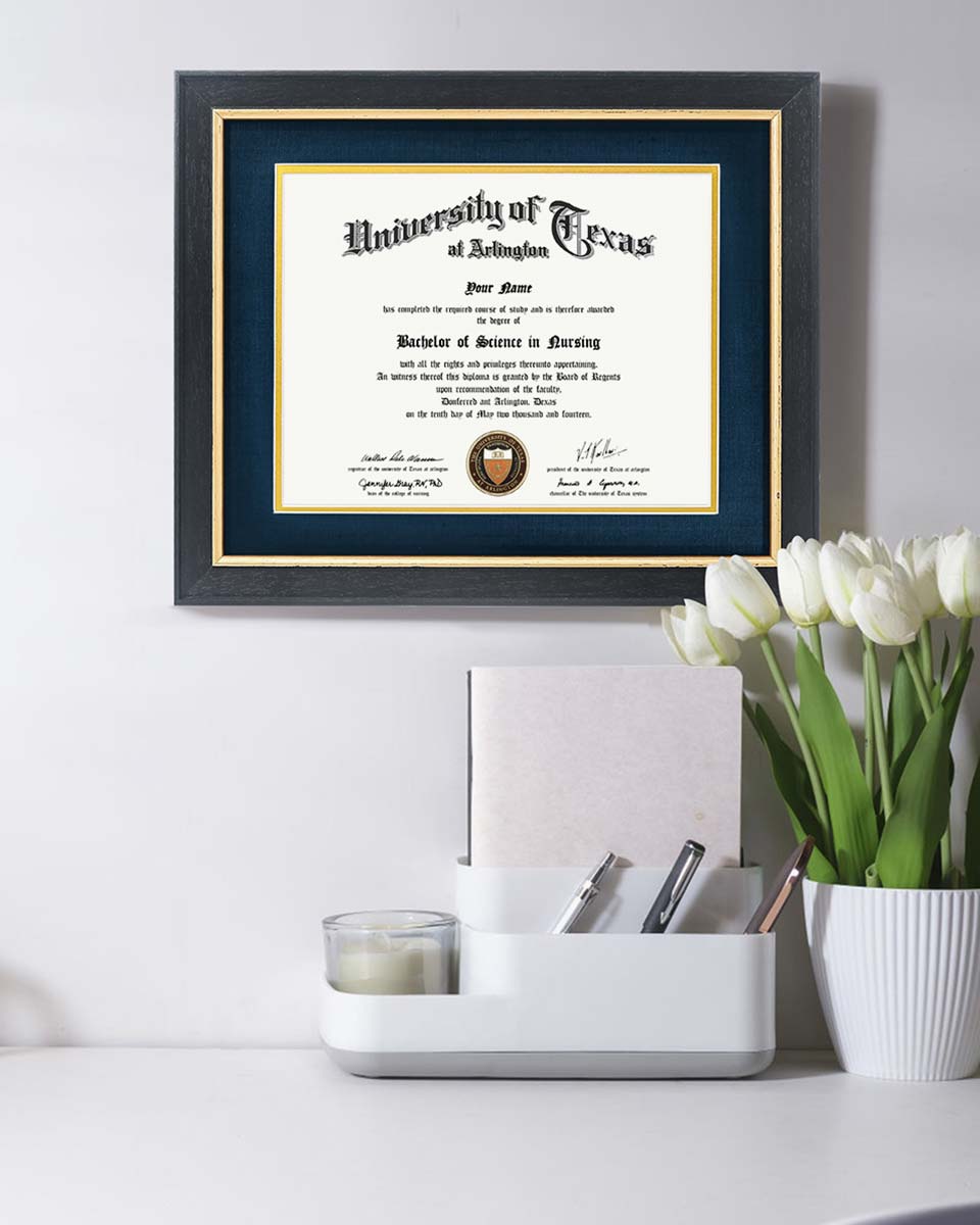 Wood Diploma Frame with Gold Trim Tempered Glass 8.5*11 /11*14 – 15 Colors Available