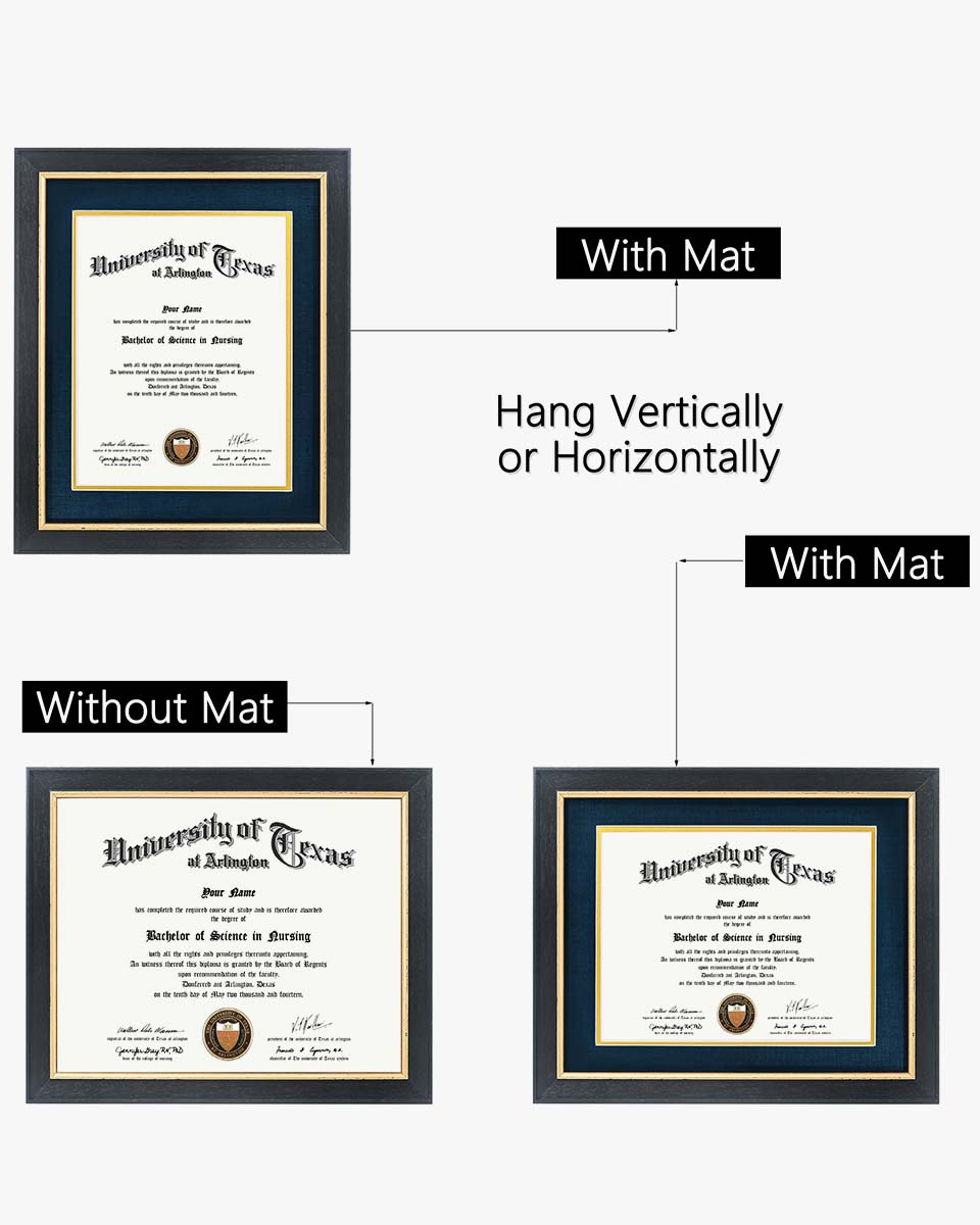 Wood Diploma Frame with Gold Trim Tempered Glass 8.5*11 /11*14 – 15 Colors Available