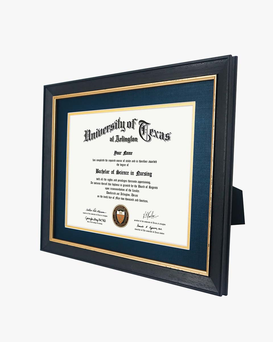 Wood Diploma Frame with Gold Trim Tempered Glass 8.5*11 /11*14 – 15 Colors Available