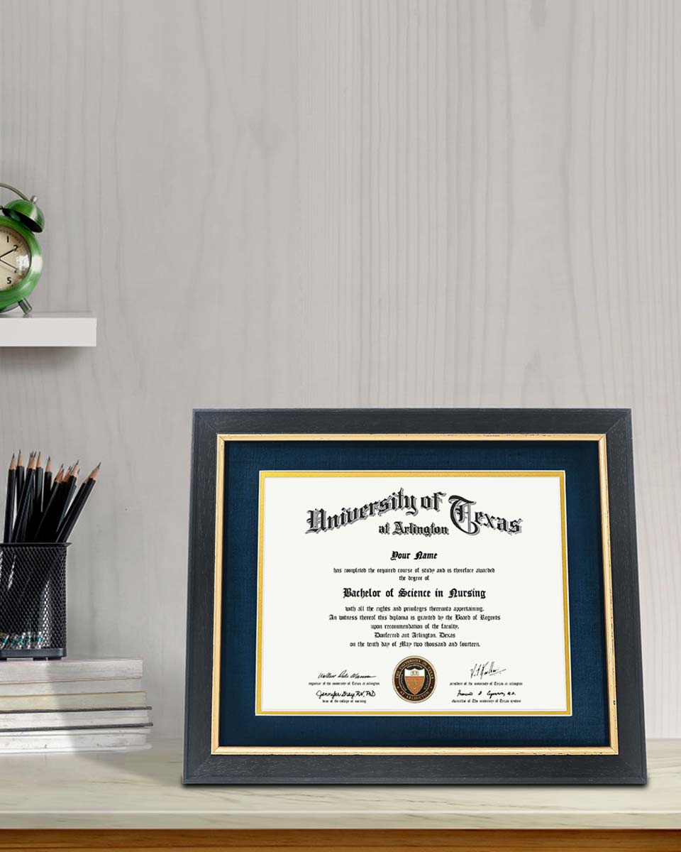 Wood Diploma Frame with Gold Trim Tempered Glass 8.5*11 /11*14 – 15 Colors Available