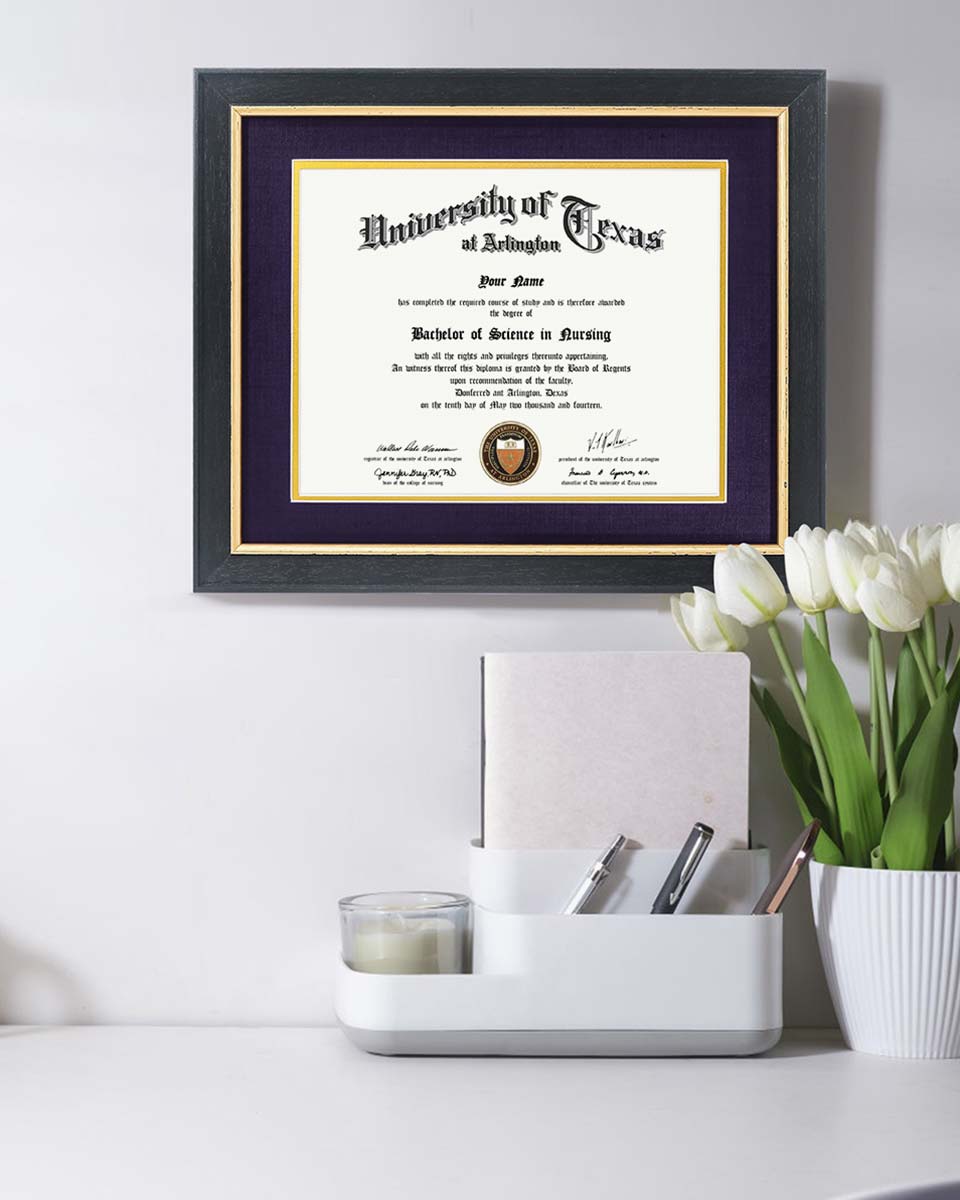 Wood Diploma Frame with Gold Trim Tempered Glass 8.5*11 /11*14 – 15 Colors Available