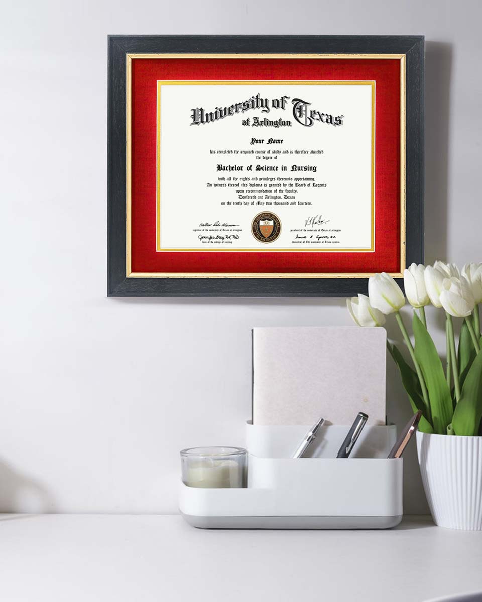 Wood Diploma Frame with Gold Trim Tempered Glass 8.5*11 /11*14 – 15 Colors Available