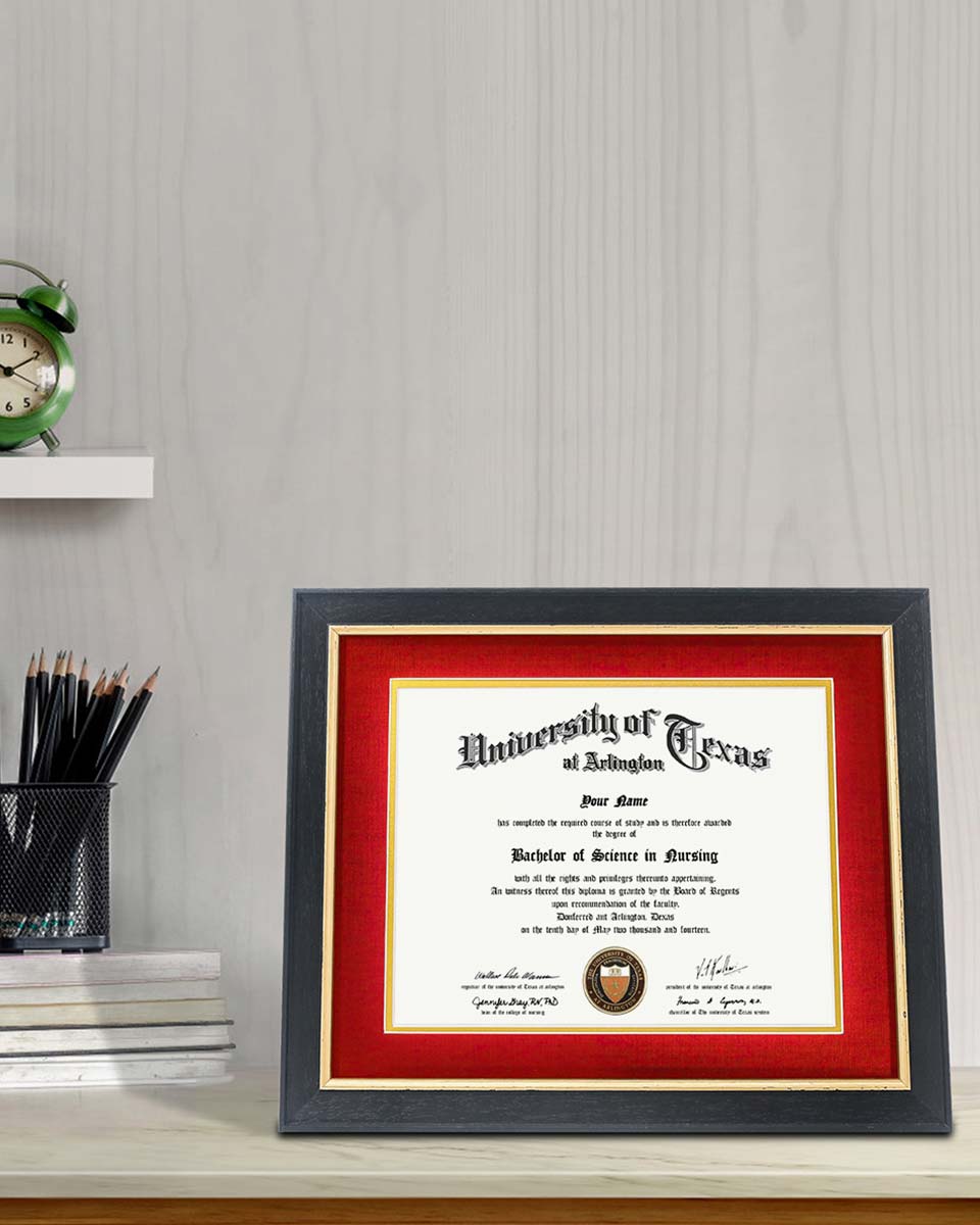 Wood Diploma Frame with Gold Trim Tempered Glass 8.5*11 /11*14 – 15 Colors Available