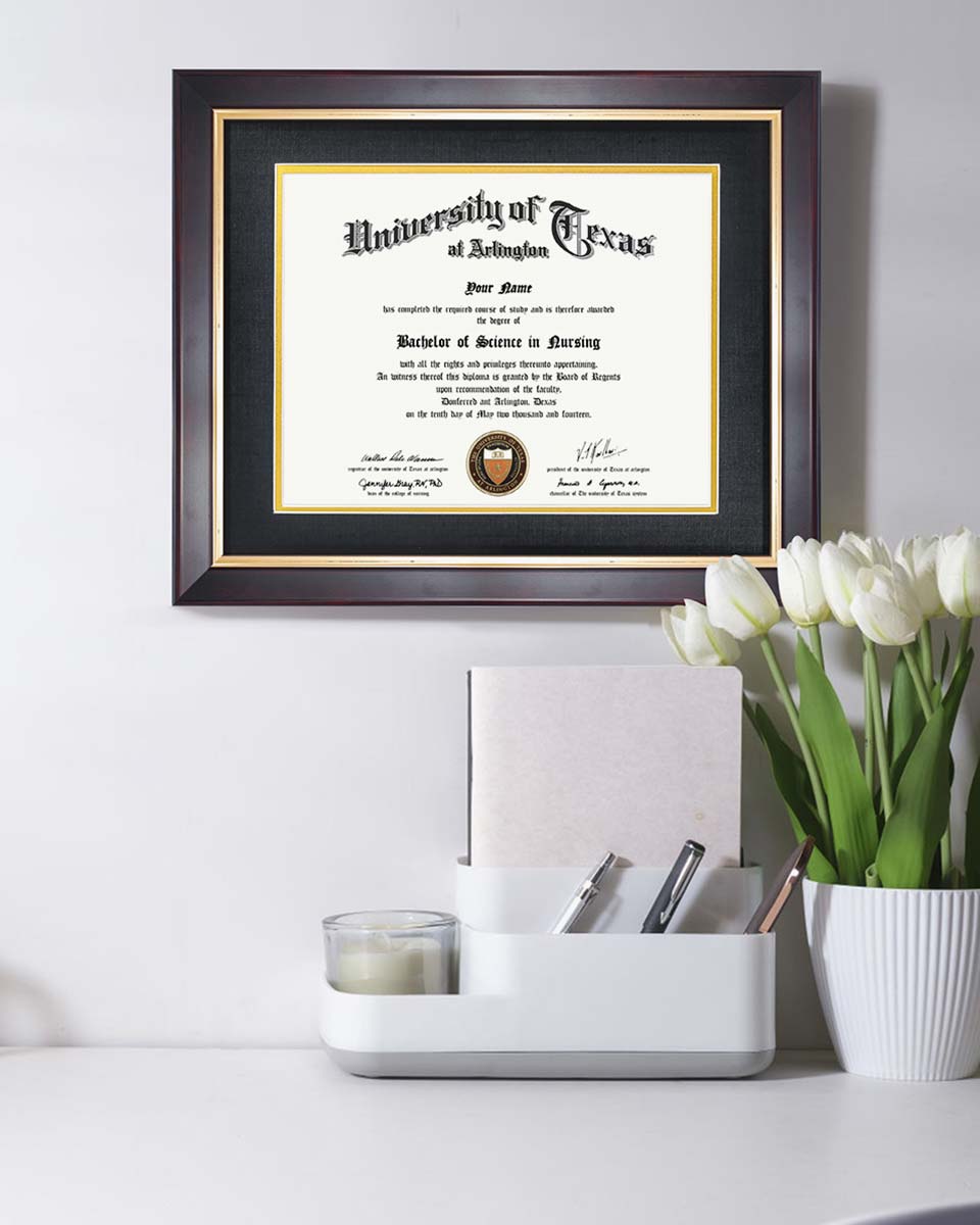 Wood Diploma Frame with Gold Trim Tempered Glass 8.5*11 /11*14 – 15 Colors Available