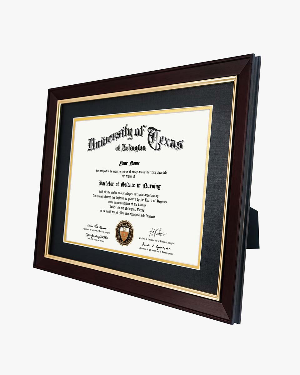 Wood Diploma Frame with Gold Trim Tempered Glass 8.5*11 /11*14 – 15 Colors Available