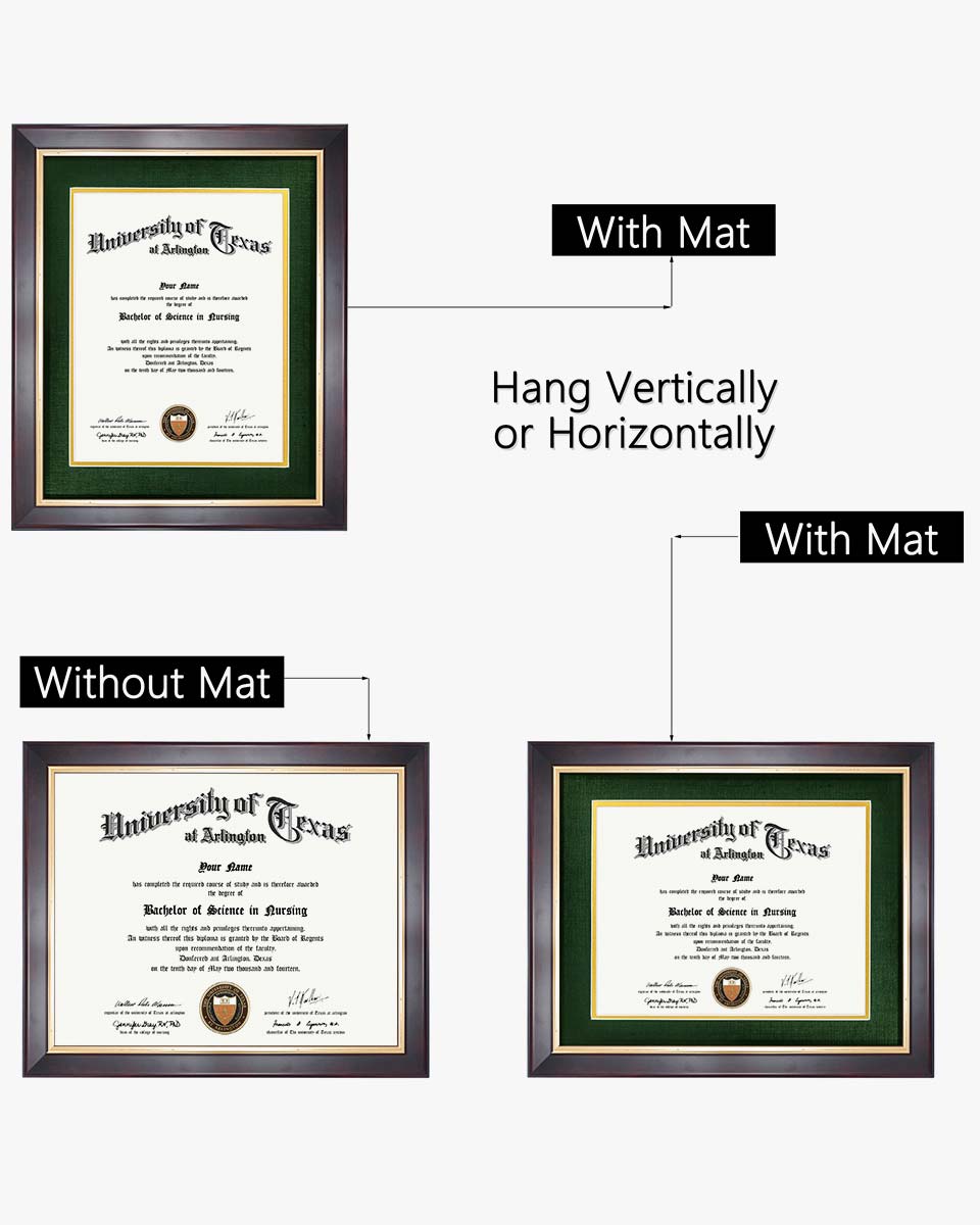 Wood Diploma Frame with Gold Trim Tempered Glass 8.5*11 /11*14 – 15 Colors Available