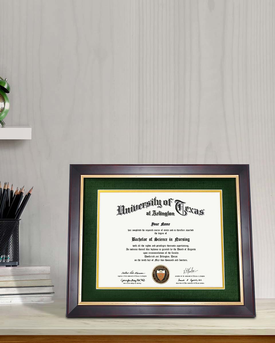 Wood Diploma Frame with Gold Trim Tempered Glass 8.5*11 /11*14 – 15 Colors Available