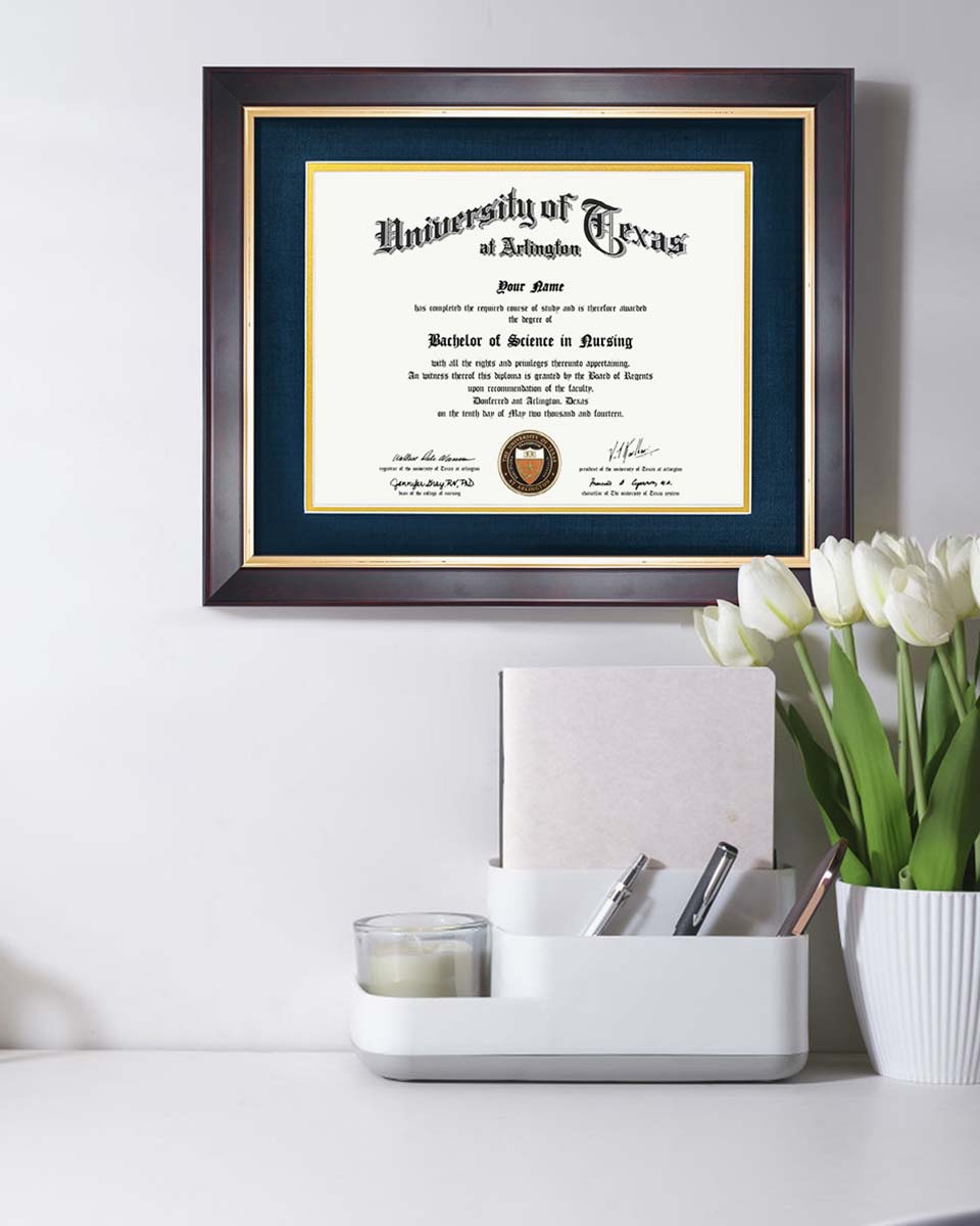 Wood Diploma Frame with Gold Trim Tempered Glass 8.5*11 /11*14 – 15 Colors Available