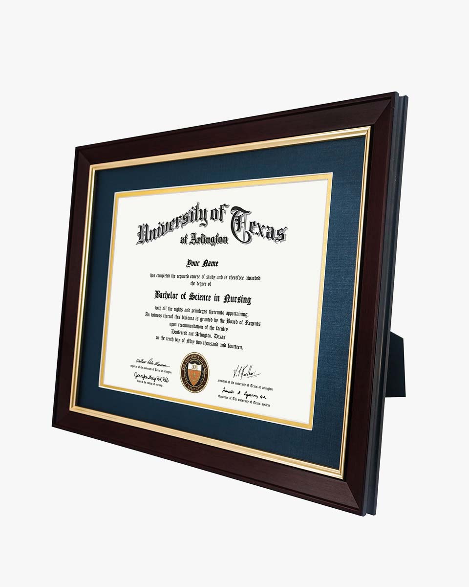 Wood Diploma Frame with Gold Trim Tempered Glass 8.5*11 /11*14 – 15 Colors Available