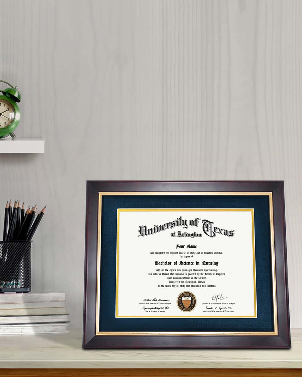 Wood Diploma Frame with Gold Trim Tempered Glass 8.5*11 /11*14 – 15 Colors Available