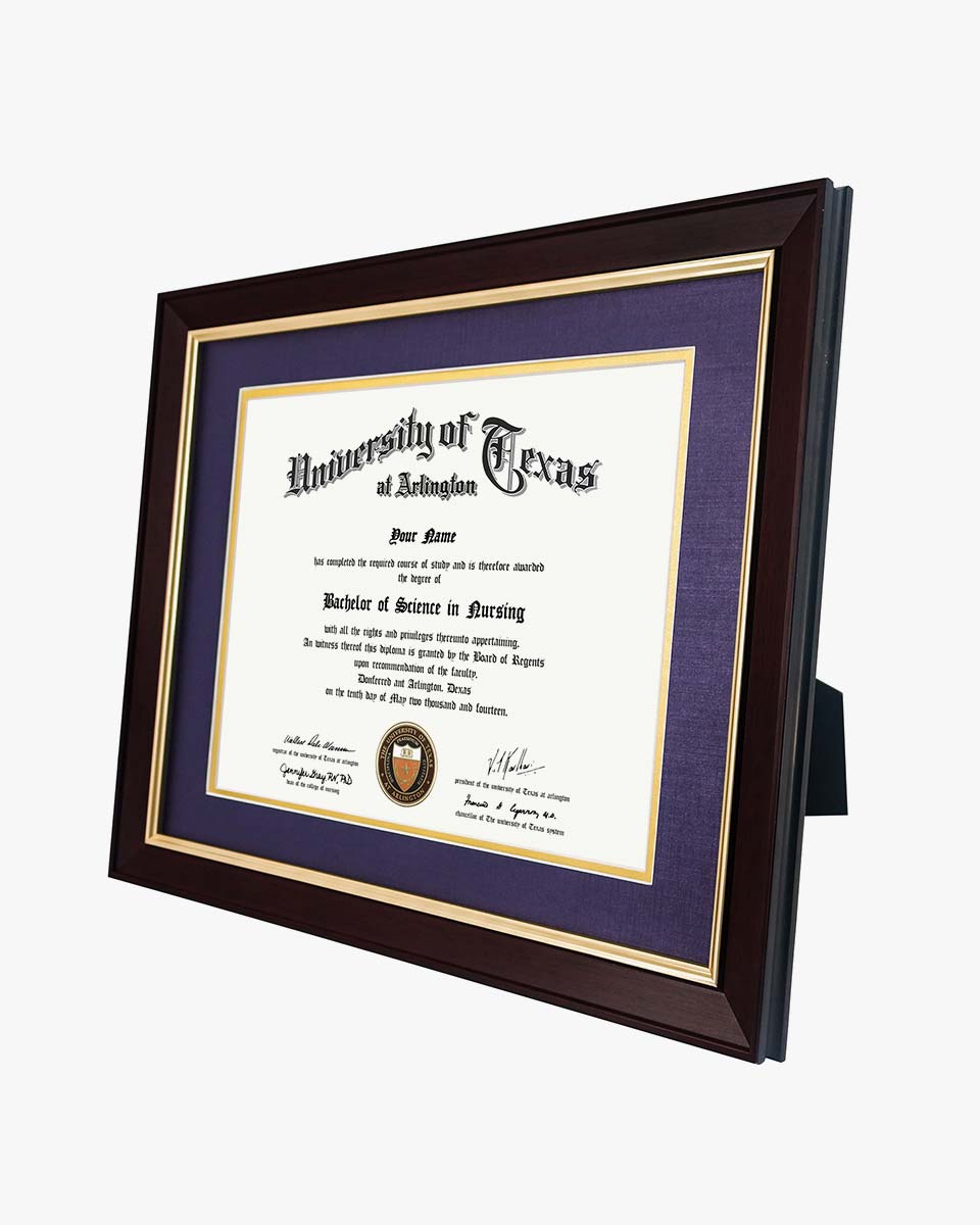 Wood Diploma Frame with Gold Trim Tempered Glass 8.5*11 /11*14 – 15 Colors Available