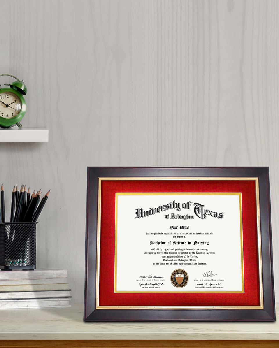 Wood Diploma Frame with Gold Trim Tempered Glass 8.5*11 /11*14 – 15 Colors Available