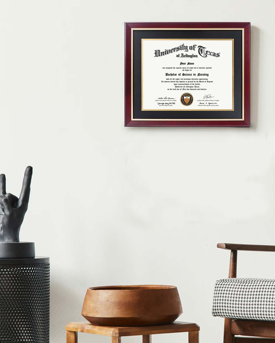 Wood Diploma Frame with Gold Trim Tempered Glass 11*14 / 14*17 – 15 Colors Available